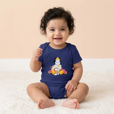 Cute baby wearing Krishna baby romper royal blue coloured