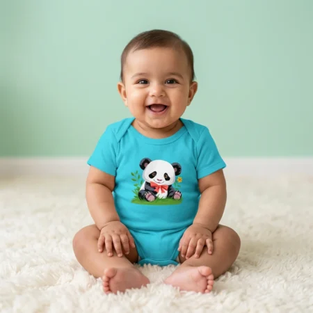 Baby wearing cute panda baby romper sky blue coloured