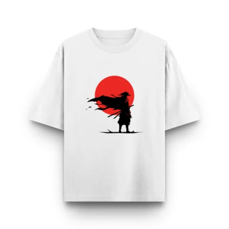 White Samurai Unisex Oversized T shirt front view
