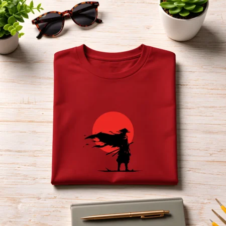 Samurai Unisex crew T shirt red colour