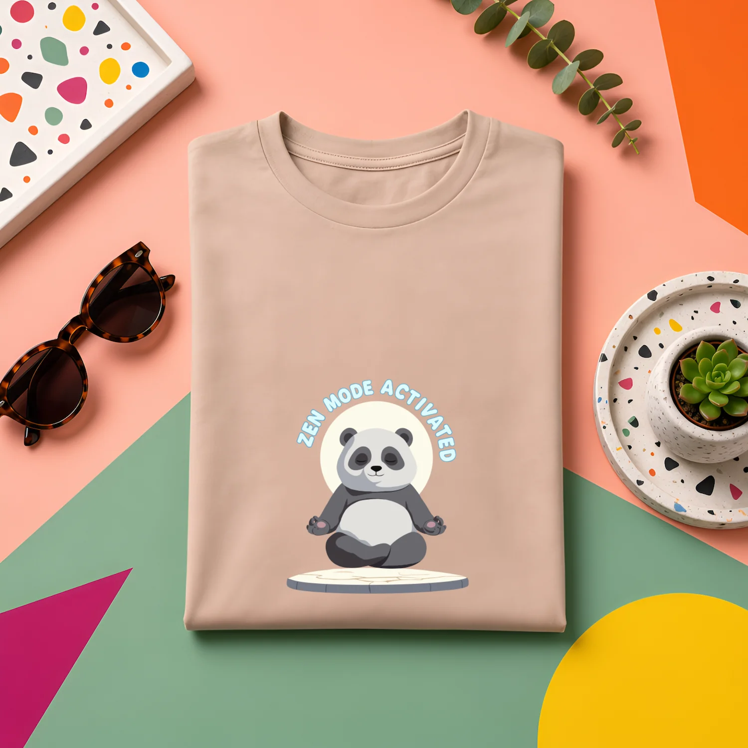 Zen mode Panda Tshirt Biege coloured