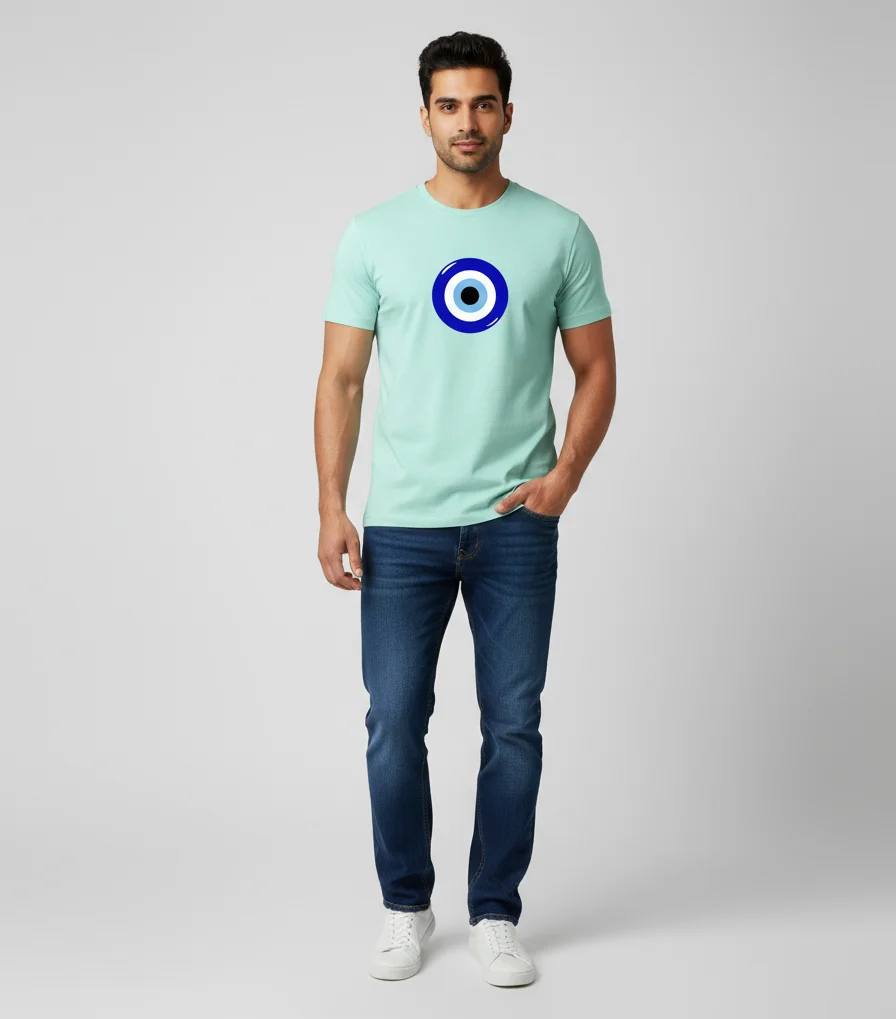 Male model wearing Evil eye Unisex Crew T shirt