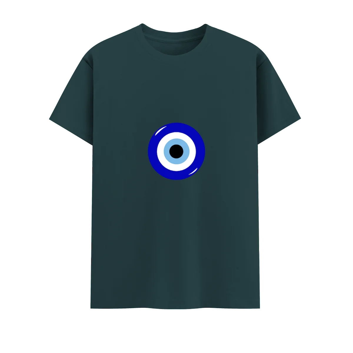 Petrol blue evil eye unisex crew t shirt front view
