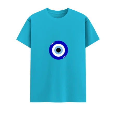 Sky blue evil eye unisex crew t shirt front view