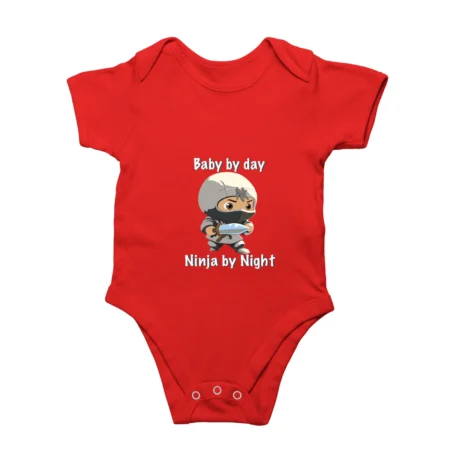 Red baby ninja baby romper front view