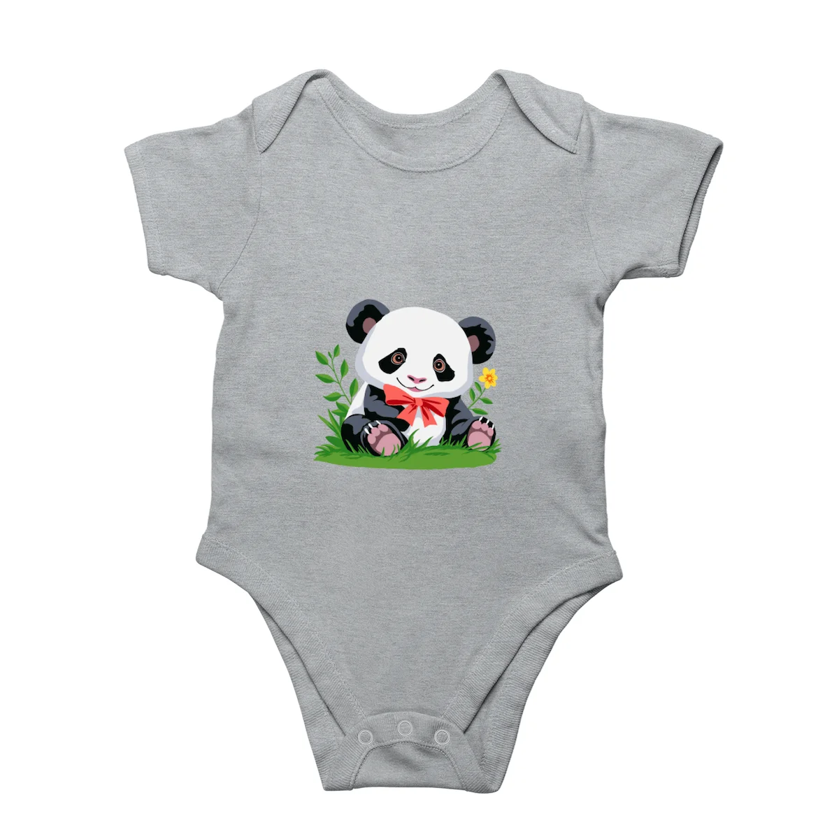 Grey Cute panda baby romper front view