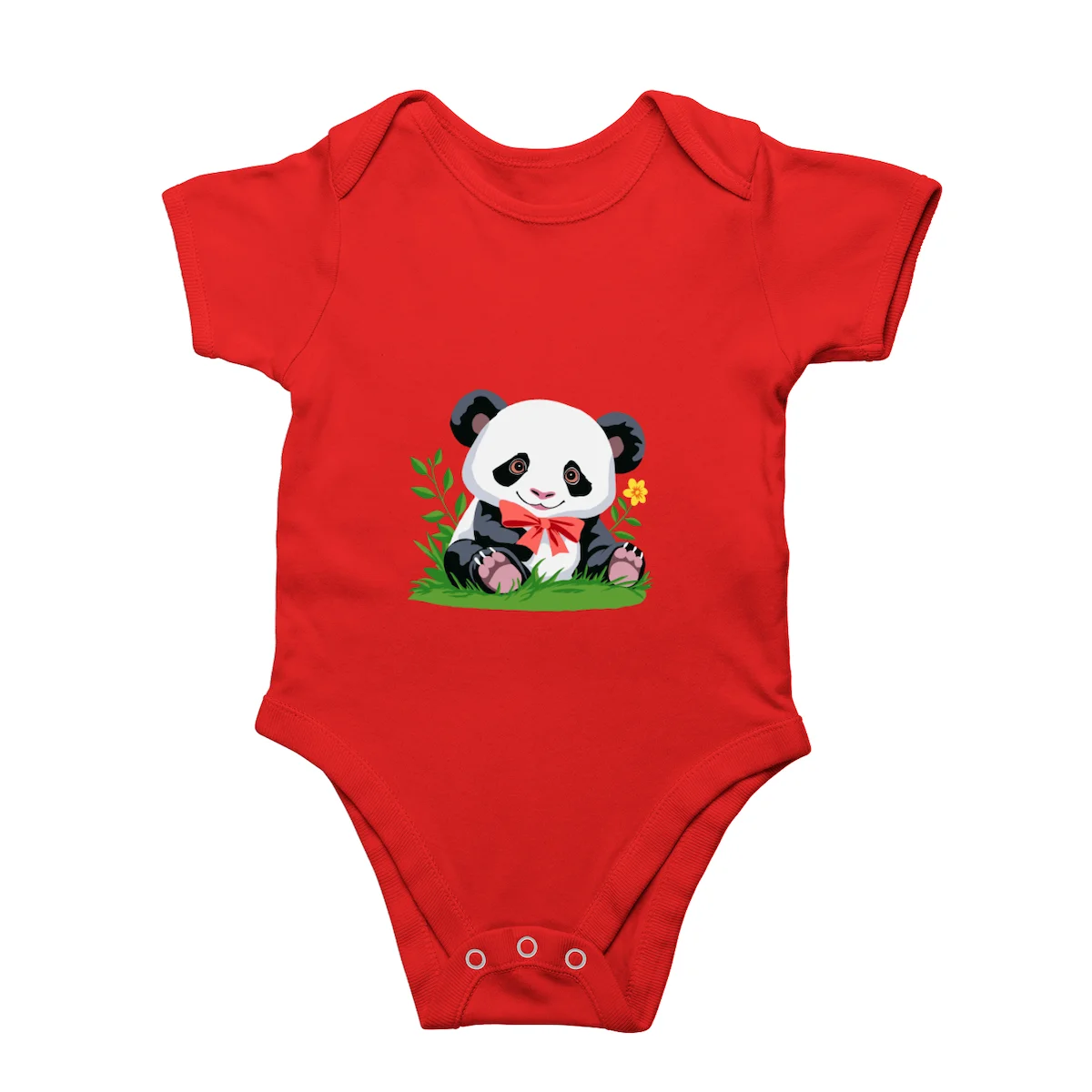 Red Cute panda baby romper front view