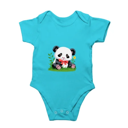 Sky blue Cute panda baby romper front view