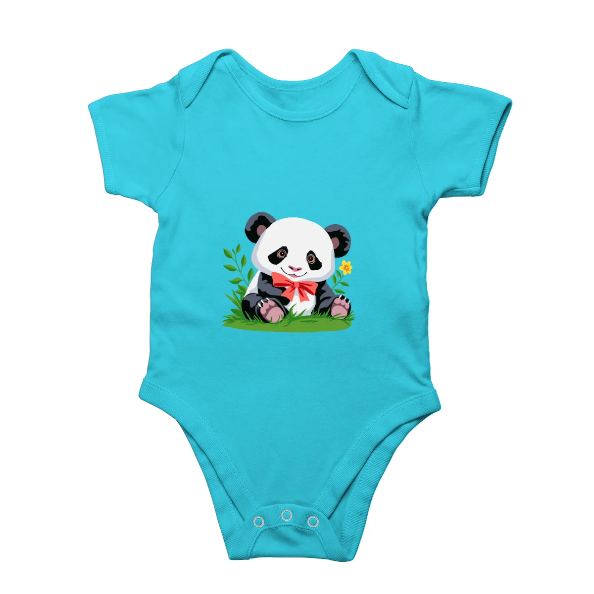 Sky blue Cute panda baby romper front view