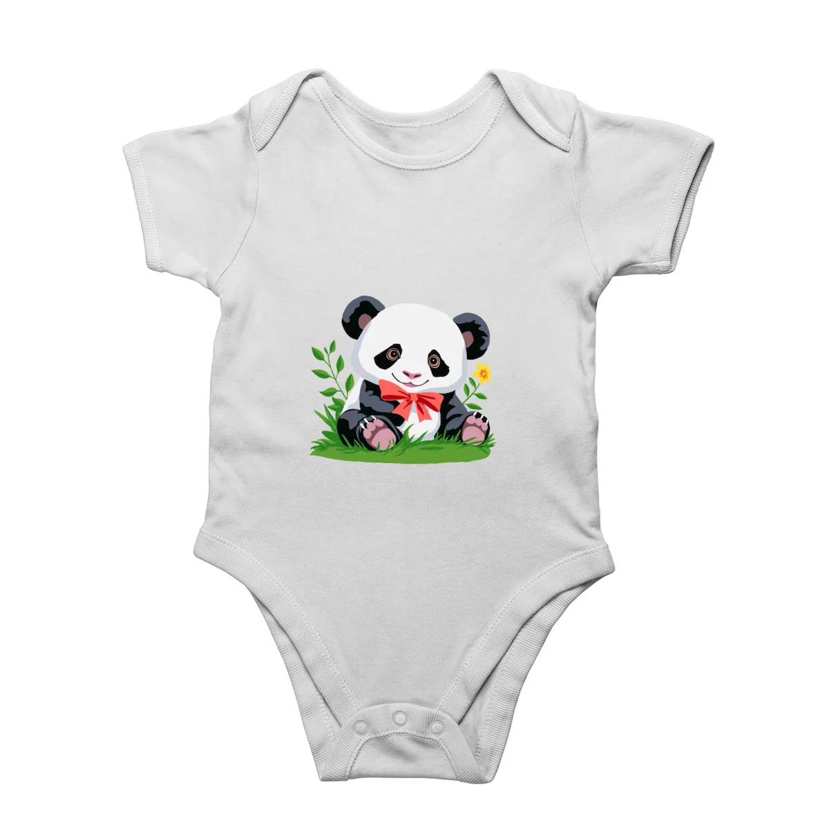 White Cute panda baby romper front view