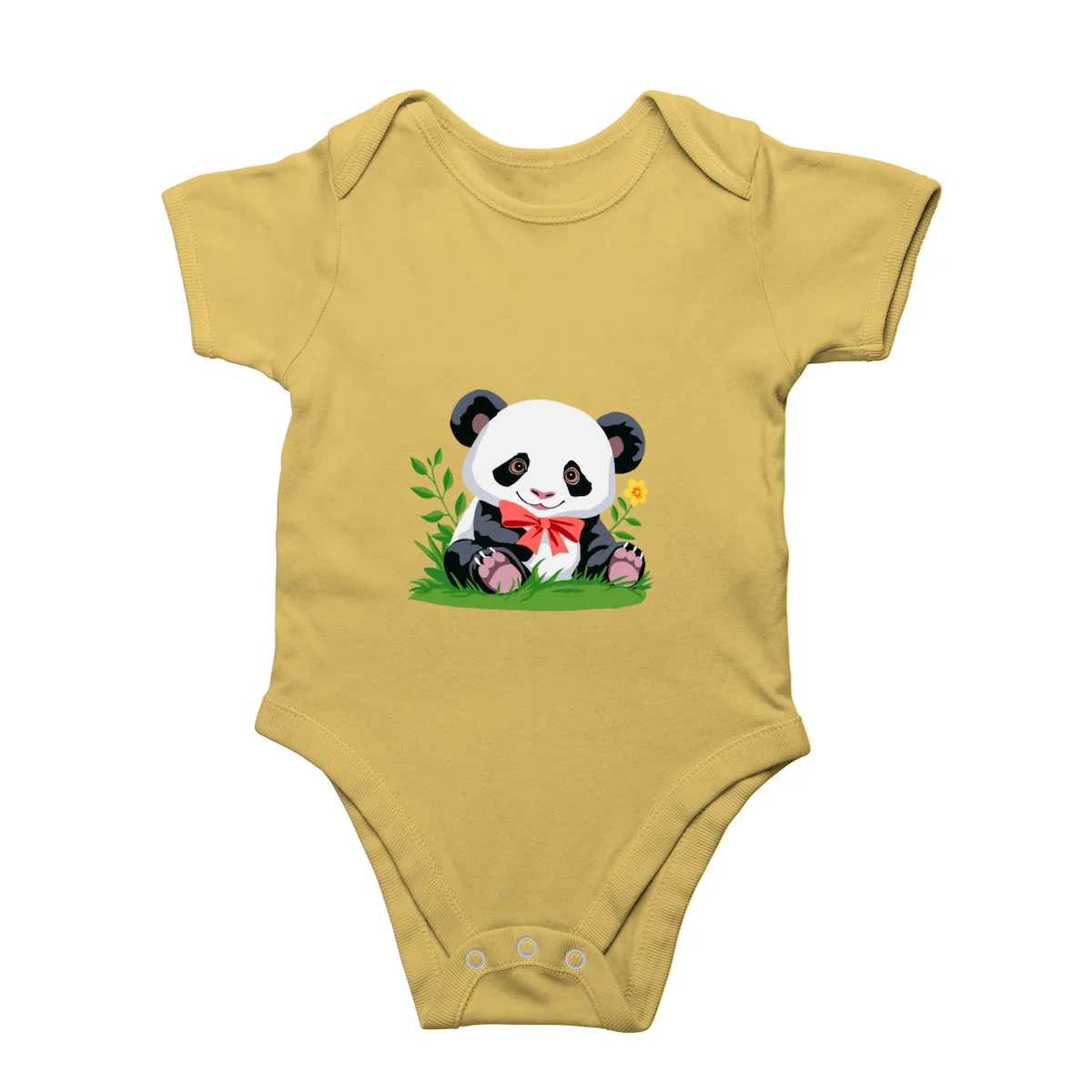 Yellow Cute panda baby romper front view