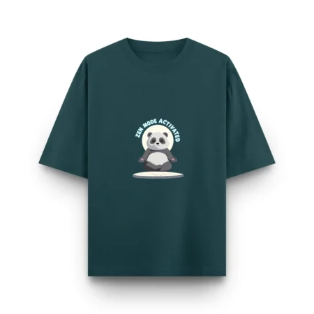 Petrol blue Zen Panda Unisex oversized T shirt front view