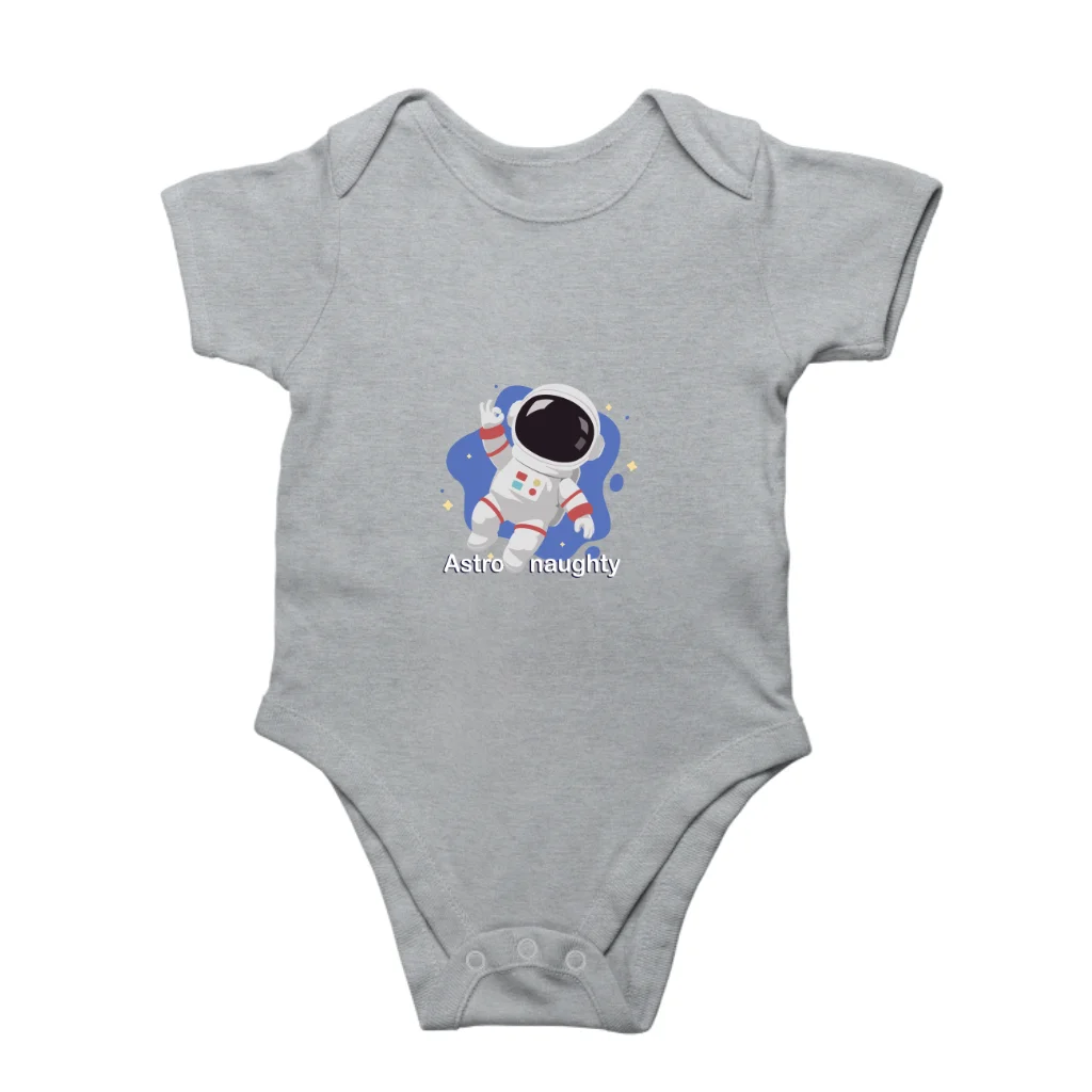 Grey Astro-naughty baby romper front view