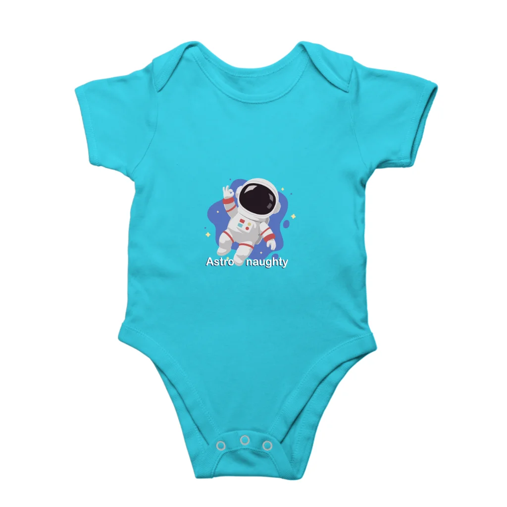 Light blue Astro-naughty baby romper front view