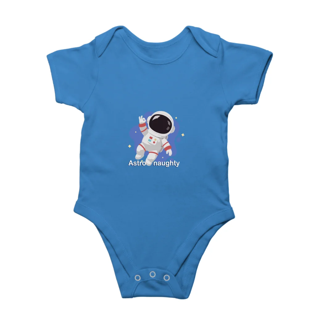 Orchid blue Astro-naughty baby romper front view