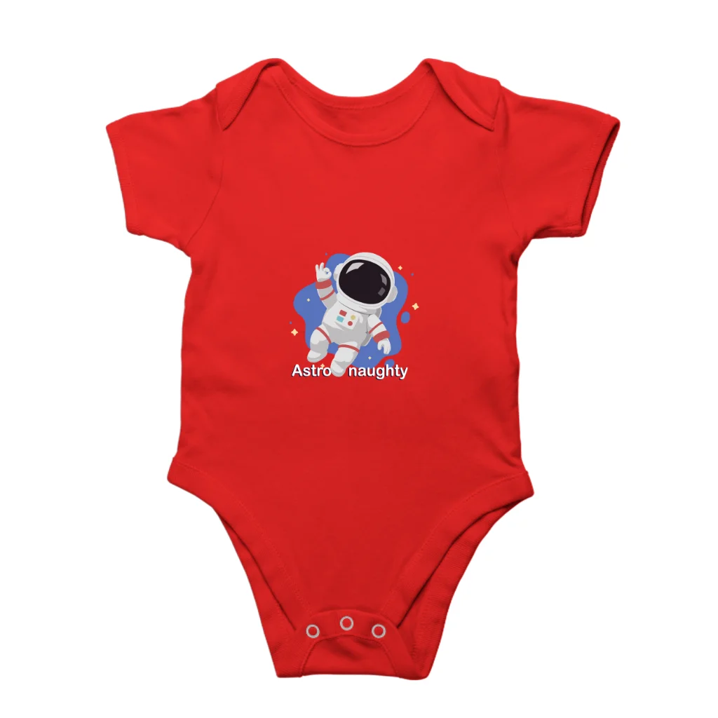 Red Astro-naughty baby romper front view