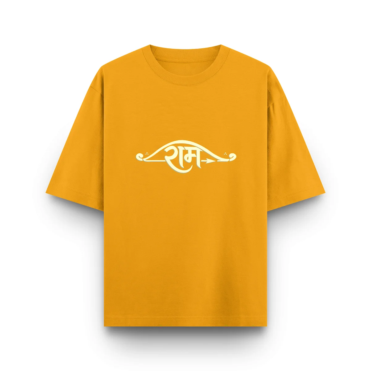 Golden yellow Ram typography unisex oversized t shirt front view