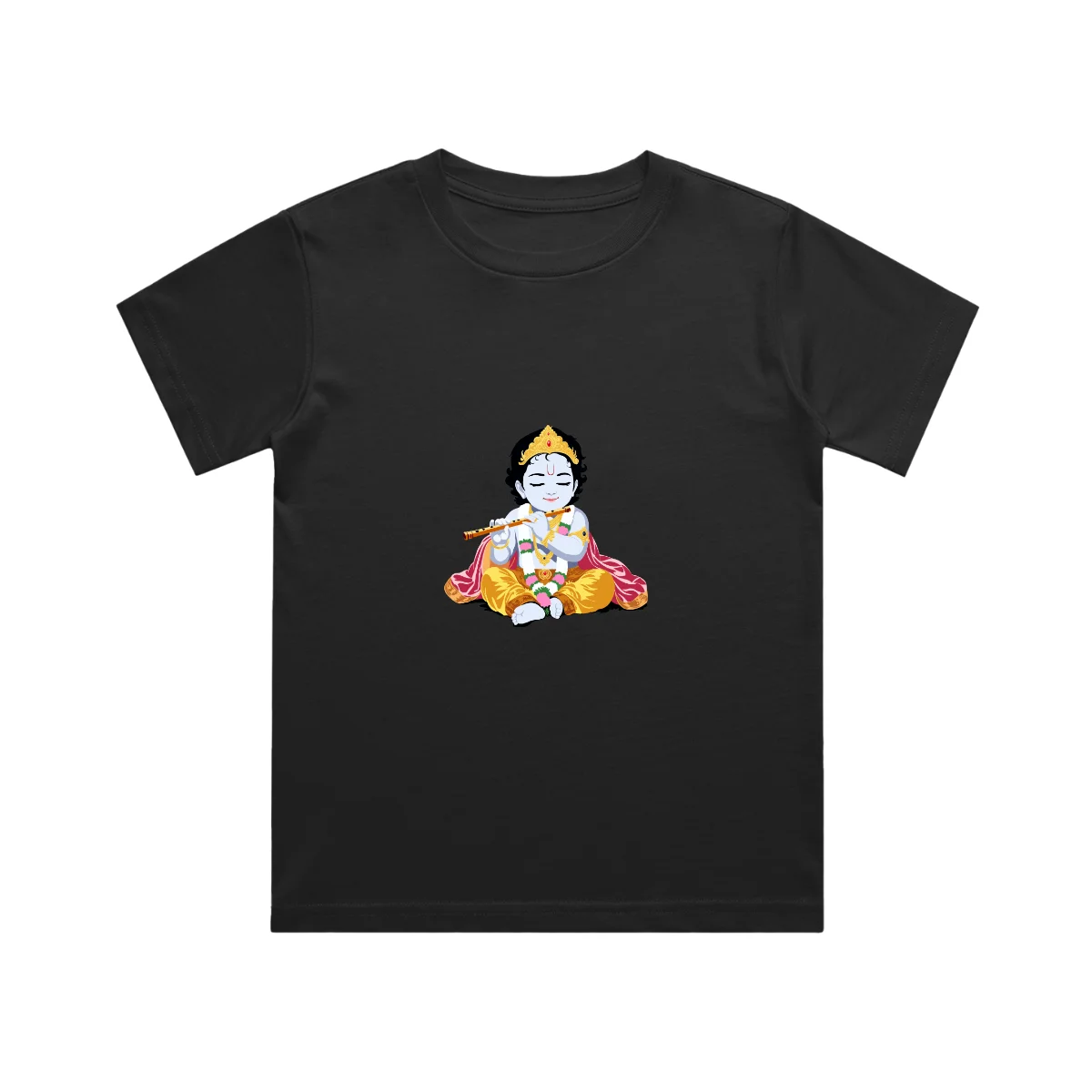 Black Little Krishna Kids T Shirt front view
