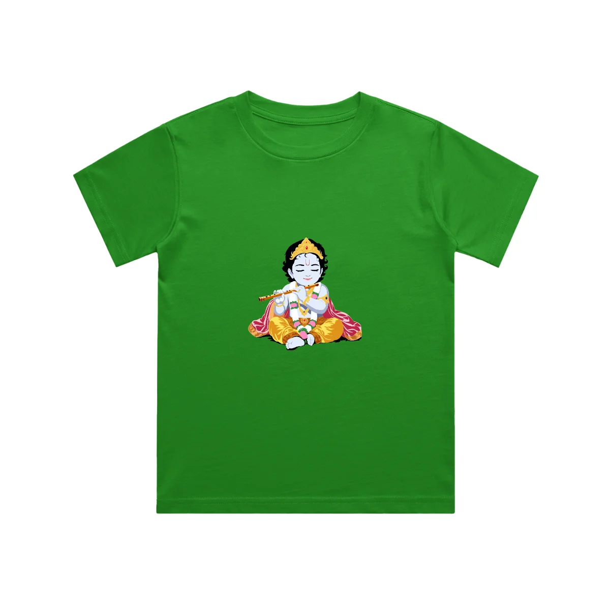 Green Little Krishna Kids T Shirt front view