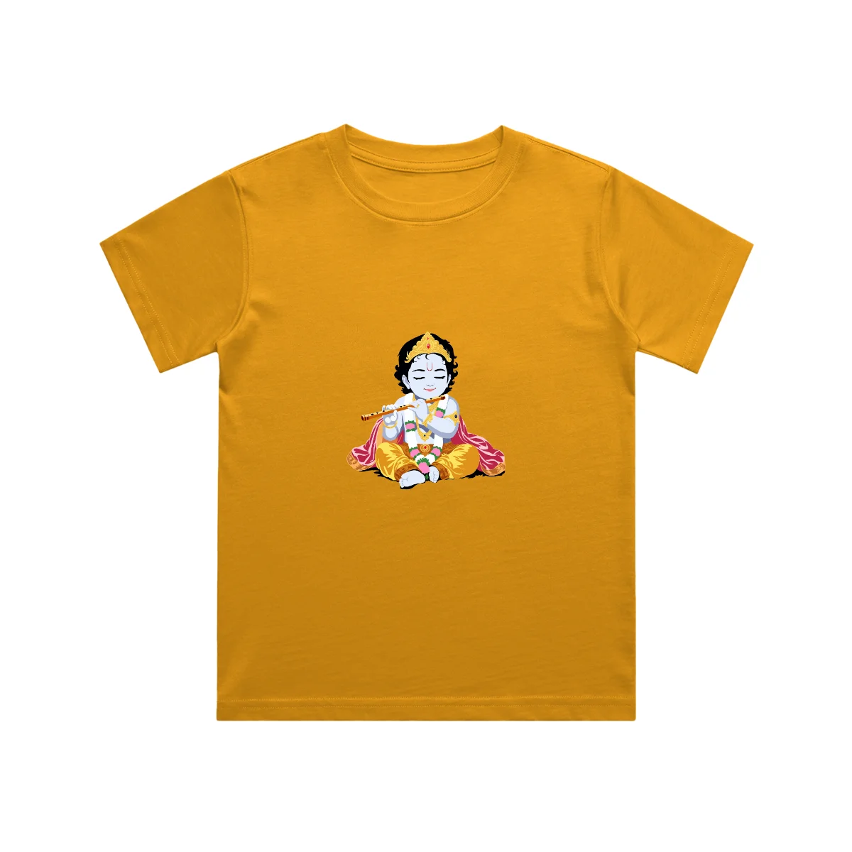 Golden yellow Little Krishna Kids T Shirt front view