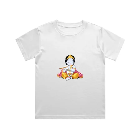 White Little Krishna Kids T Shirt front view