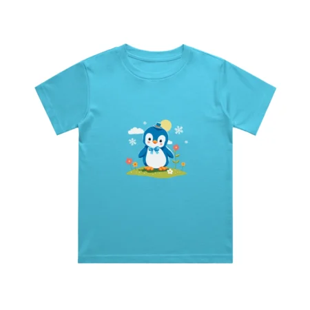 Sky blue Penguin Kids T Shirt front view