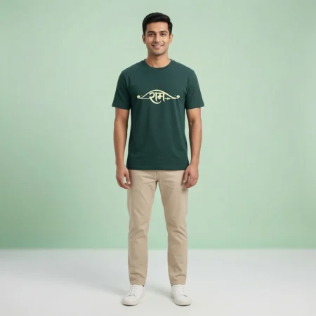 Male model wearing Petrol blue Ram Typography Unisex Crew T Shirt