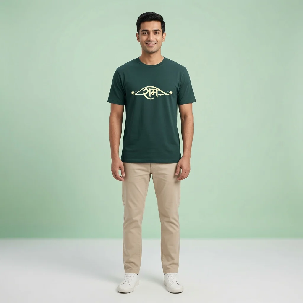 Male model wearing Petrol blue Ram Typography Unisex Crew T Shirt