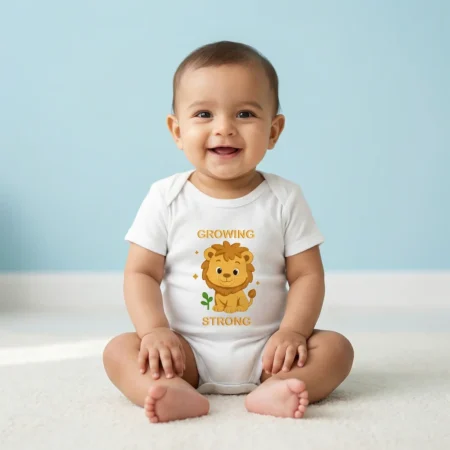 Baby wearing White coloured lion baby romper