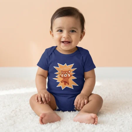 Baby wearing Royal blue Chaotic One Fox Baby Romper