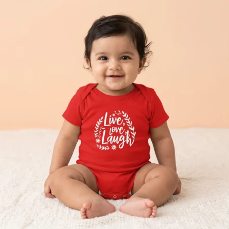 Baby wearing red Live love laugh baby romper