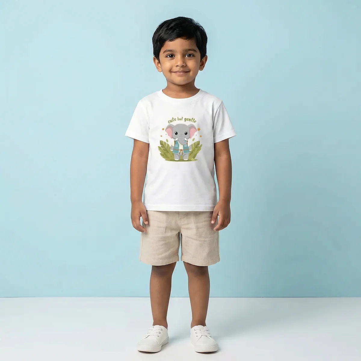 Boy wearing Elephant Kids Tshirt white coloured