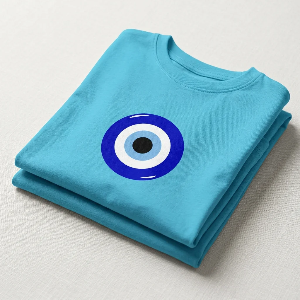 Folded Evil Eye Kids Tshirt sky blue coloured