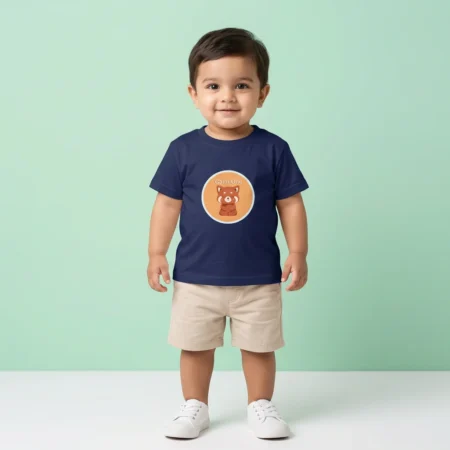 Boy wearing Calm fox Kids Tshirt royal blue coloured