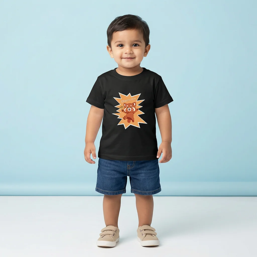 Boy wearing Chaotic fox Kids Tshirt black coloured