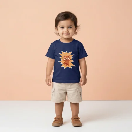 Girl wearing Chaotic fox Kids Tshirt royal blue coloured