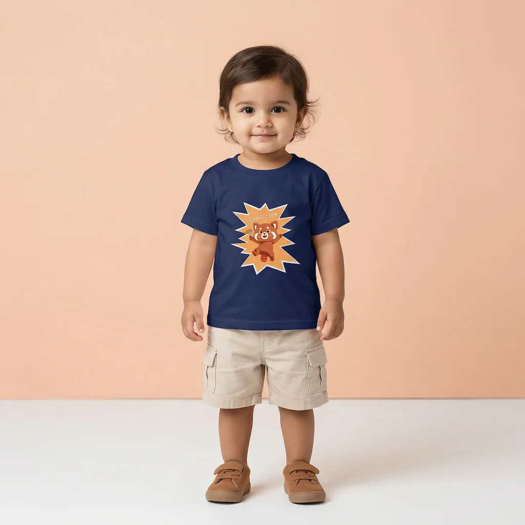 Girl wearing Chaotic fox Kids Tshirt royal blue coloured