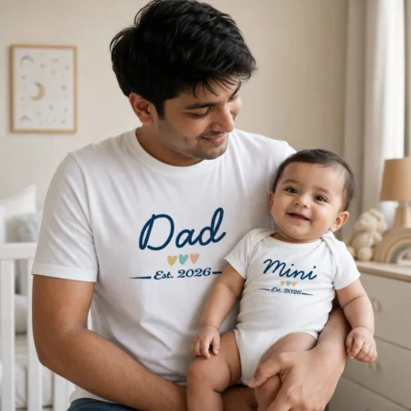 Father & Baby wearing Dad & Mini Est. 2026 Matching Set