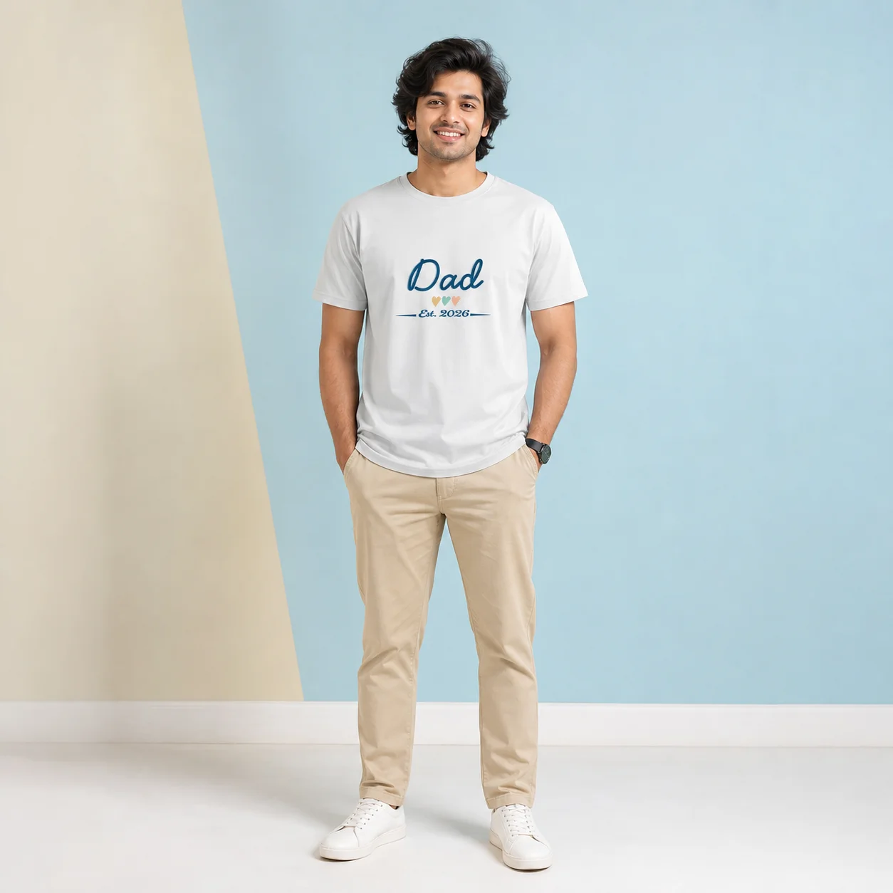 Male wearing a Dad Est. 2026 Classic T-shirt white coloured