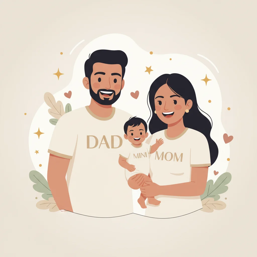 Illustration of Matching Family Outfits in India