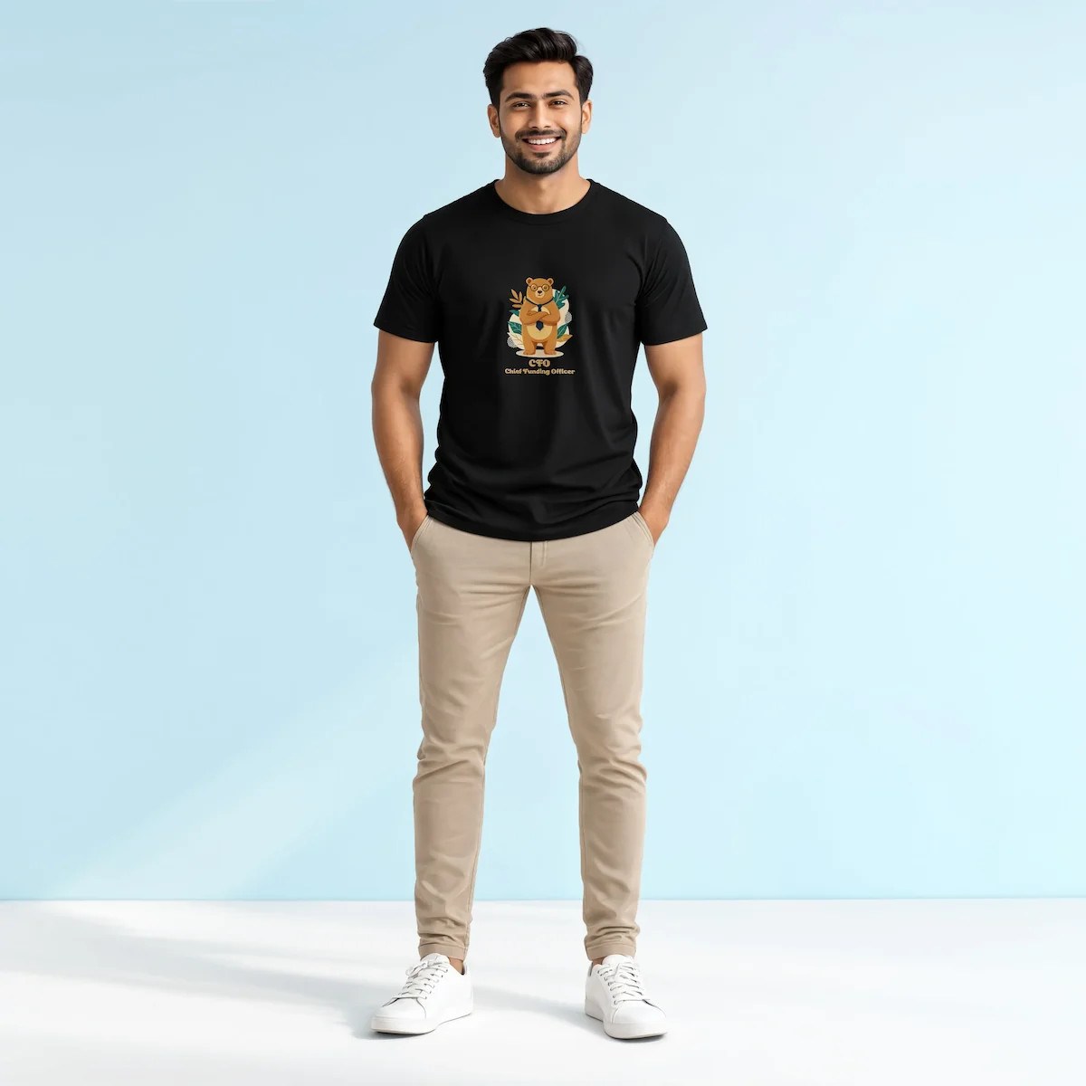 Male model wearing Bear Dad T-Shirt black coloured