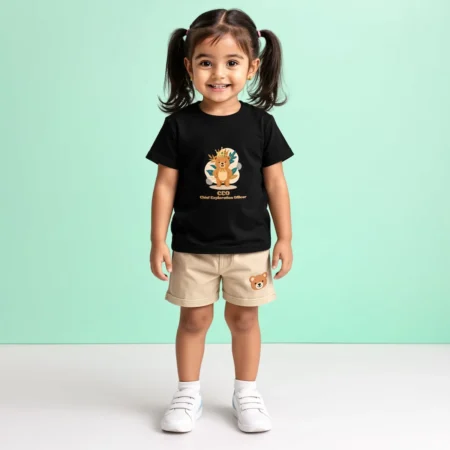 Female Kid wearing Bear Kid T-shirt black coloured