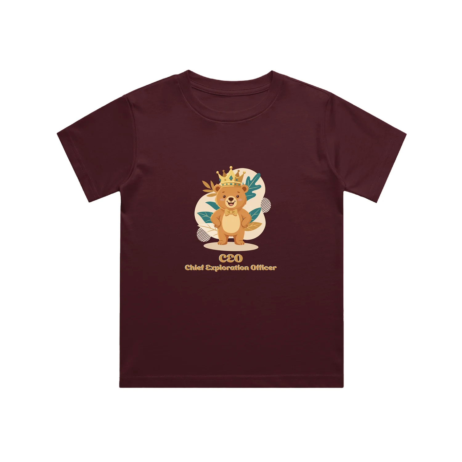 Flat lay mockup of Bear Kid T-shirt maroon