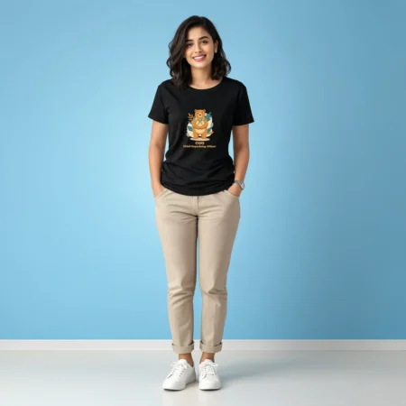 Female model wearing Bear Mom T-Shirt black coloured